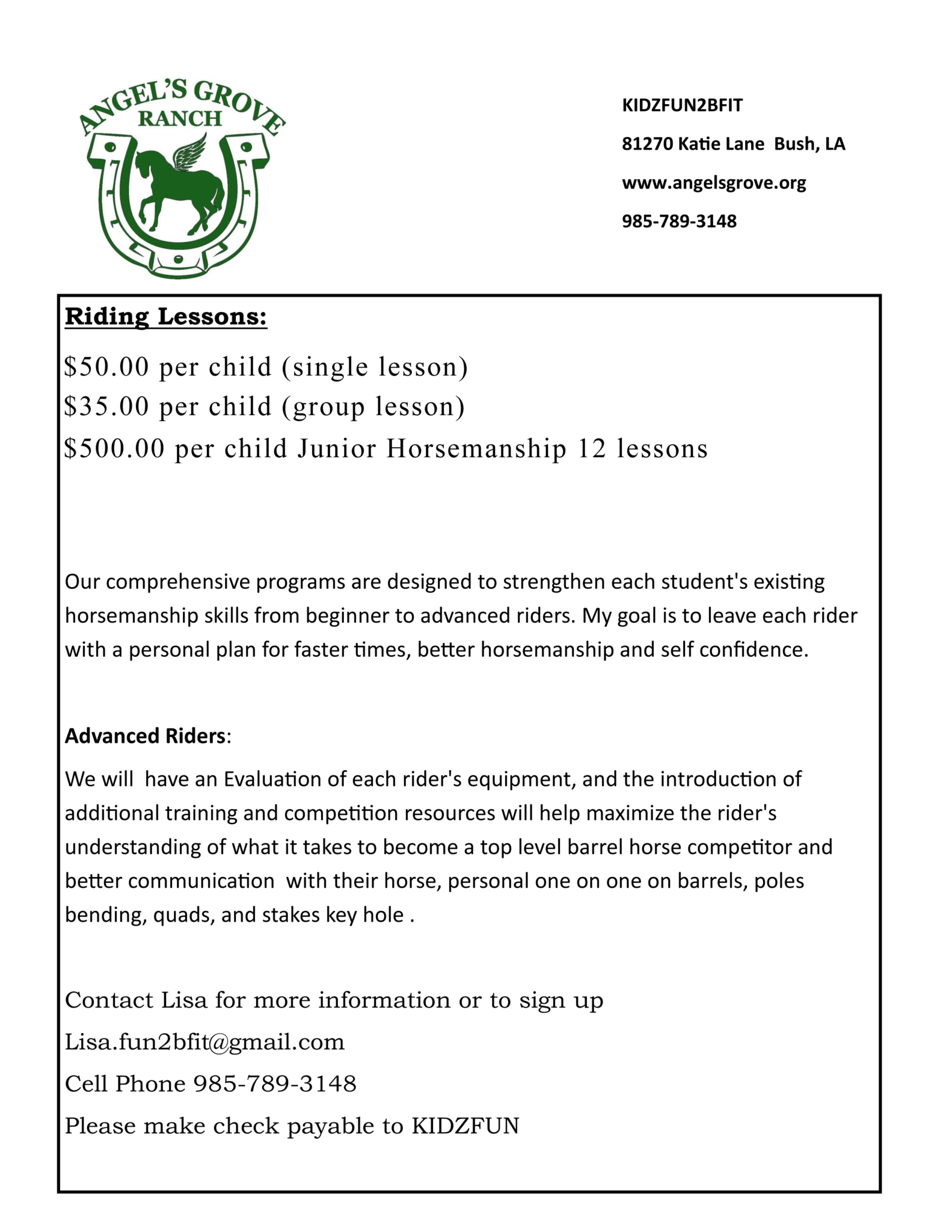 Riding Lessons | Angels Grove Ranch